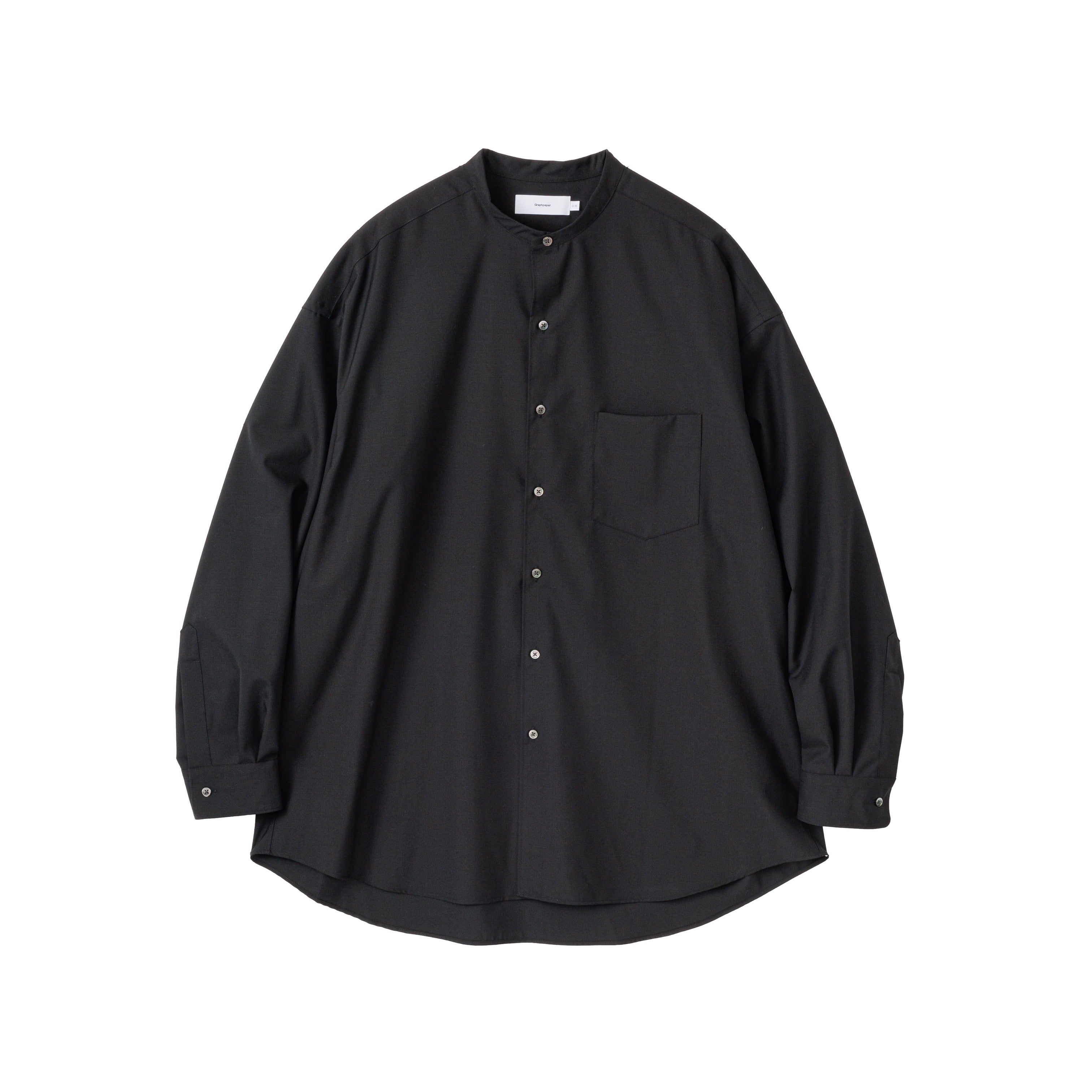 Fine Wool Tropical Oversized Band Collar Shirt