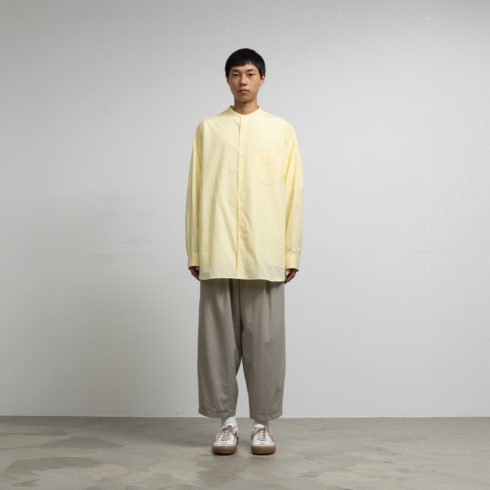 トップス ALUMO S/S Oversized Band Collar Shirt Graphpaper - Broad L/S Oversized Band Collar Shirt / BLUE