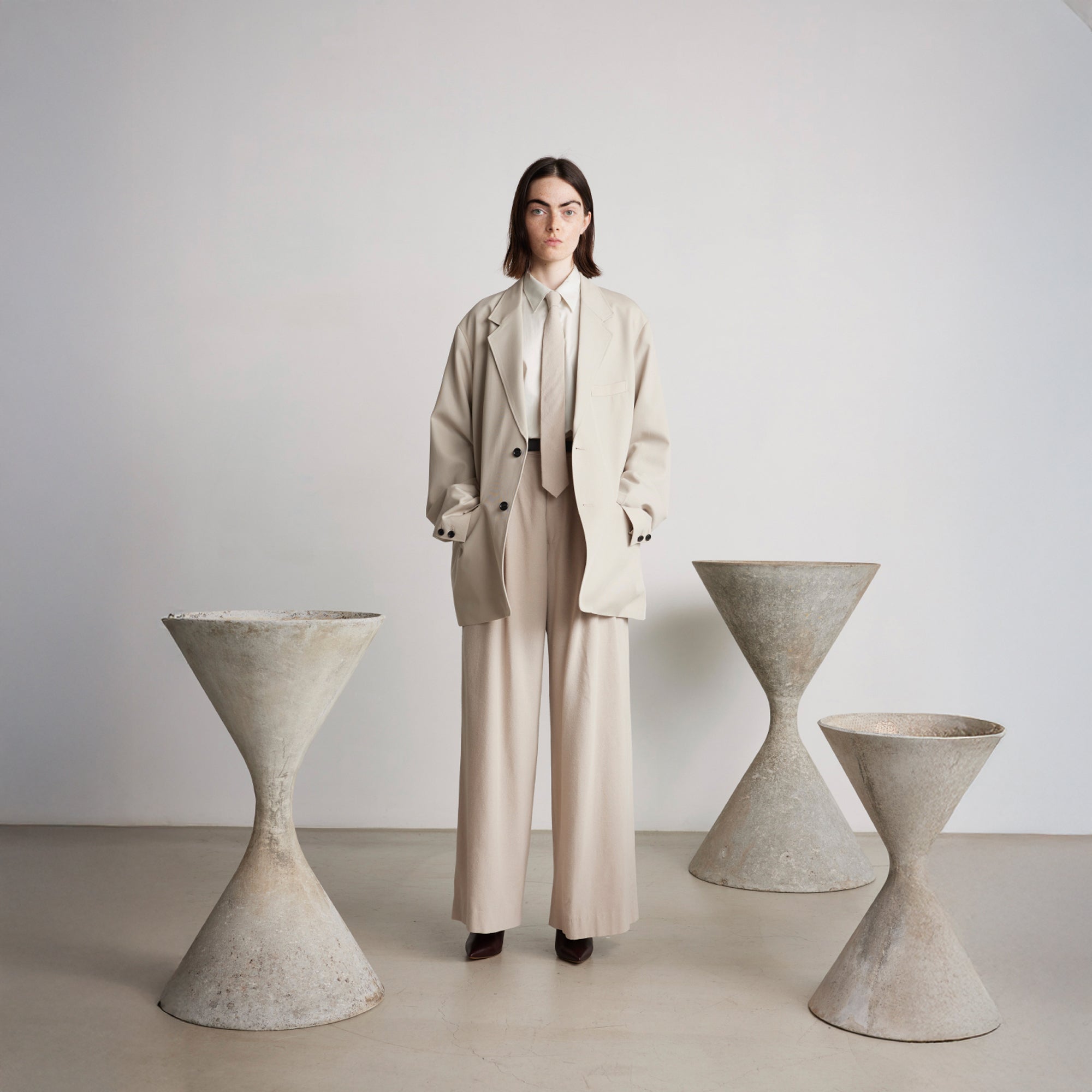 Silk Noil Viscose Two Tuck Wide Pants