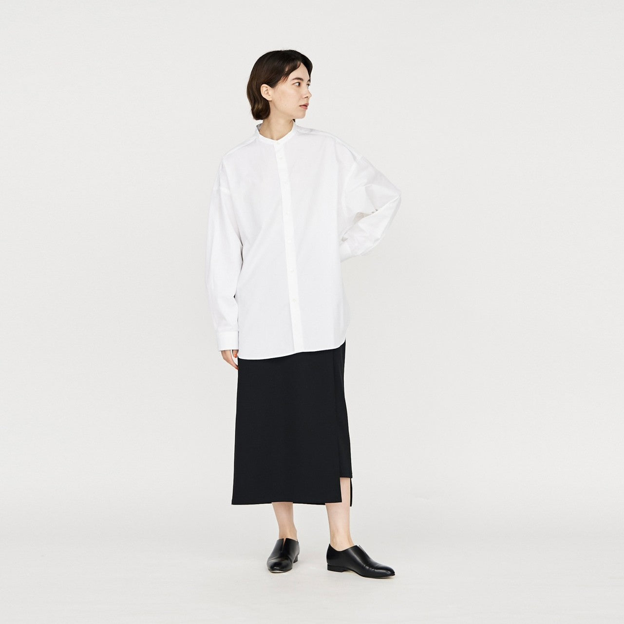 [BASIC] Women's High Count Broad L/S Oversized Band Collar Shirt