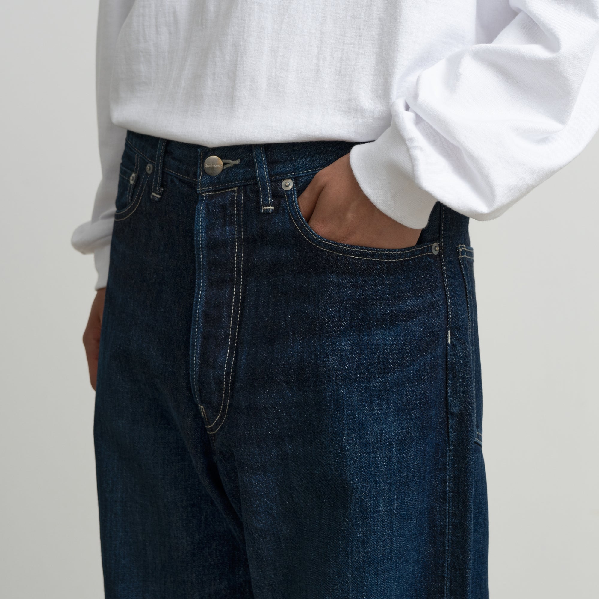 Selvage Denim Five Pocket Wide Straight Pants / DARK FADE