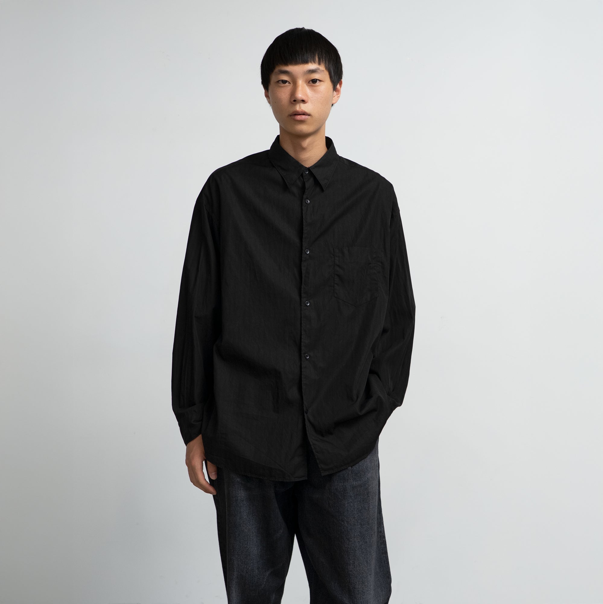 Deep Black Dyed Broad L/S Oversized Regular Collar Shirt